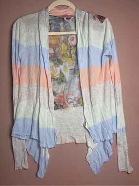 Ted Baker London Vibrant Botanical Floral Print Striped Open Cardigan Size 1